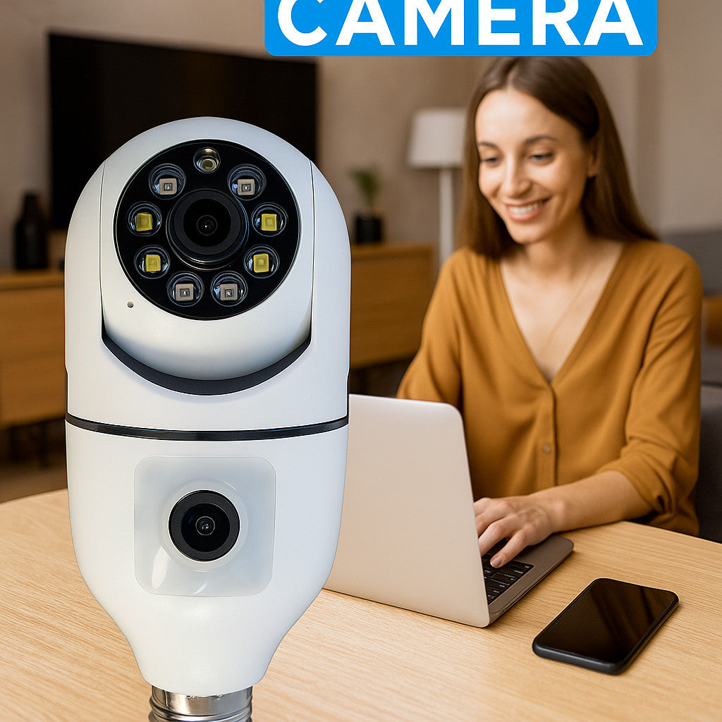 WiFi двойна IP камера за фасунга – Full HD 1080P, 355° въртене, нощно виждане и двупосочно аудио