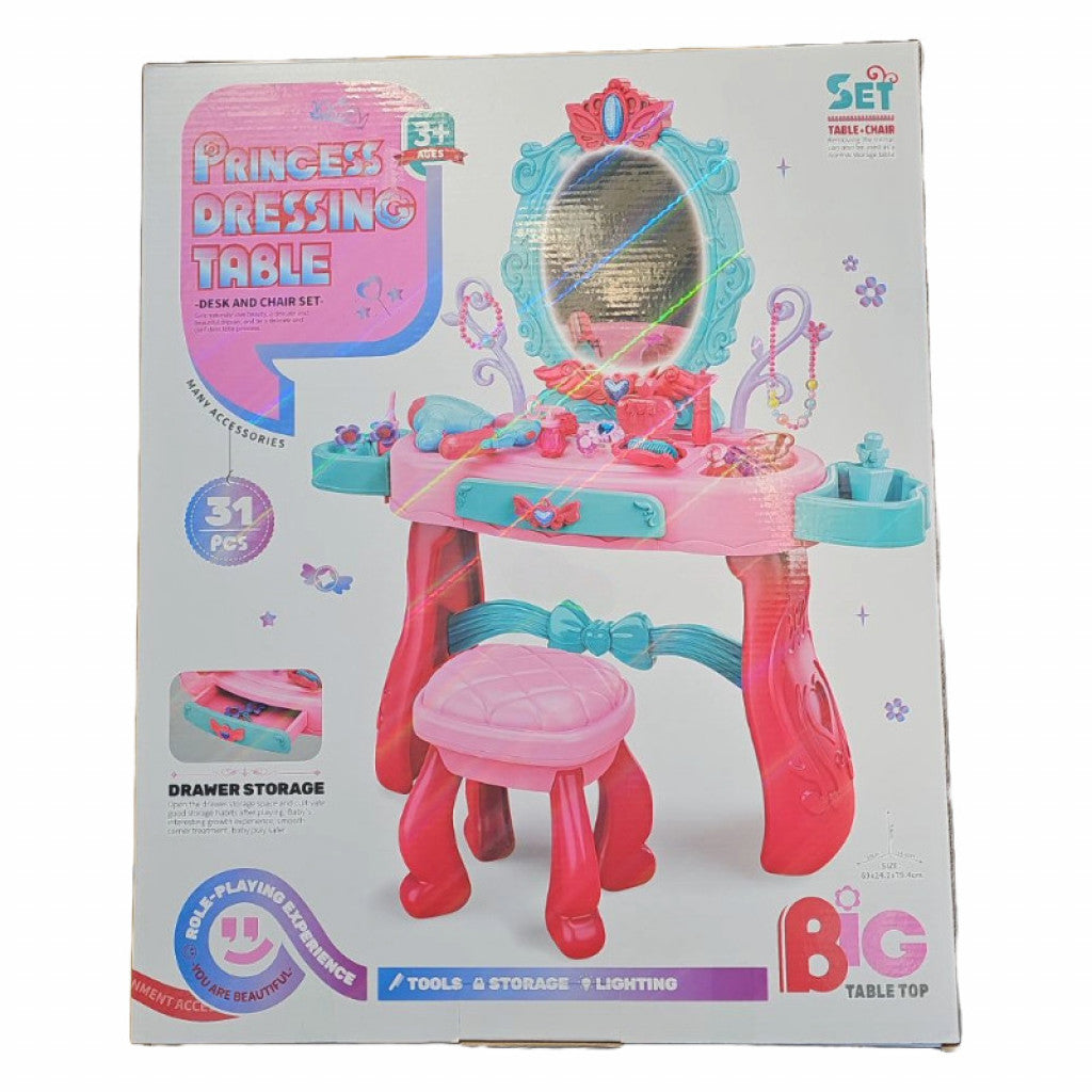 Детска тоалетка с огледало, осветление и аксесоари – 31 части